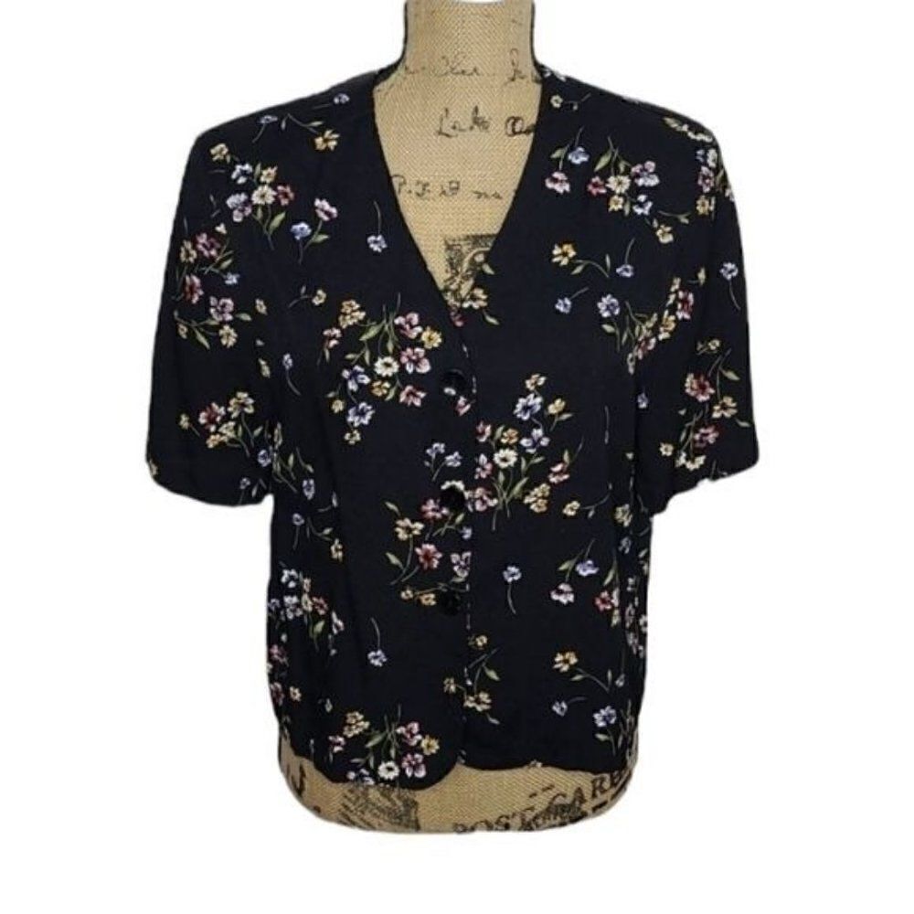 Vintage 80s 90s Black Dainty Floral Girly Shirt